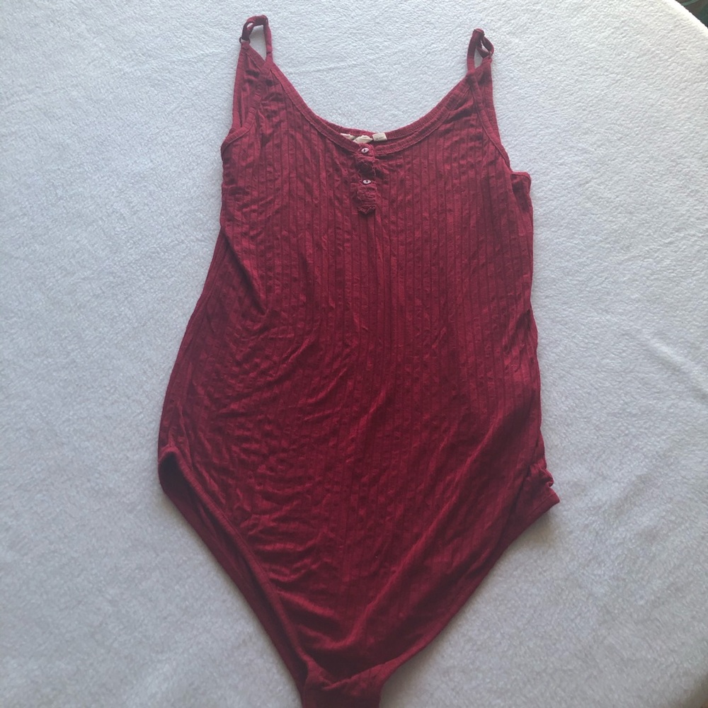 Red Ribbed Bodysuit